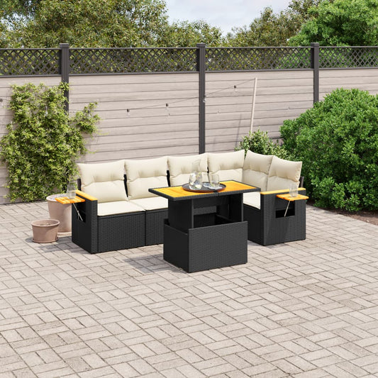 6-delige Loungeset met kussens poly rattan zwart is nu te koop bij PeponiXL, paradijselijk wonen!