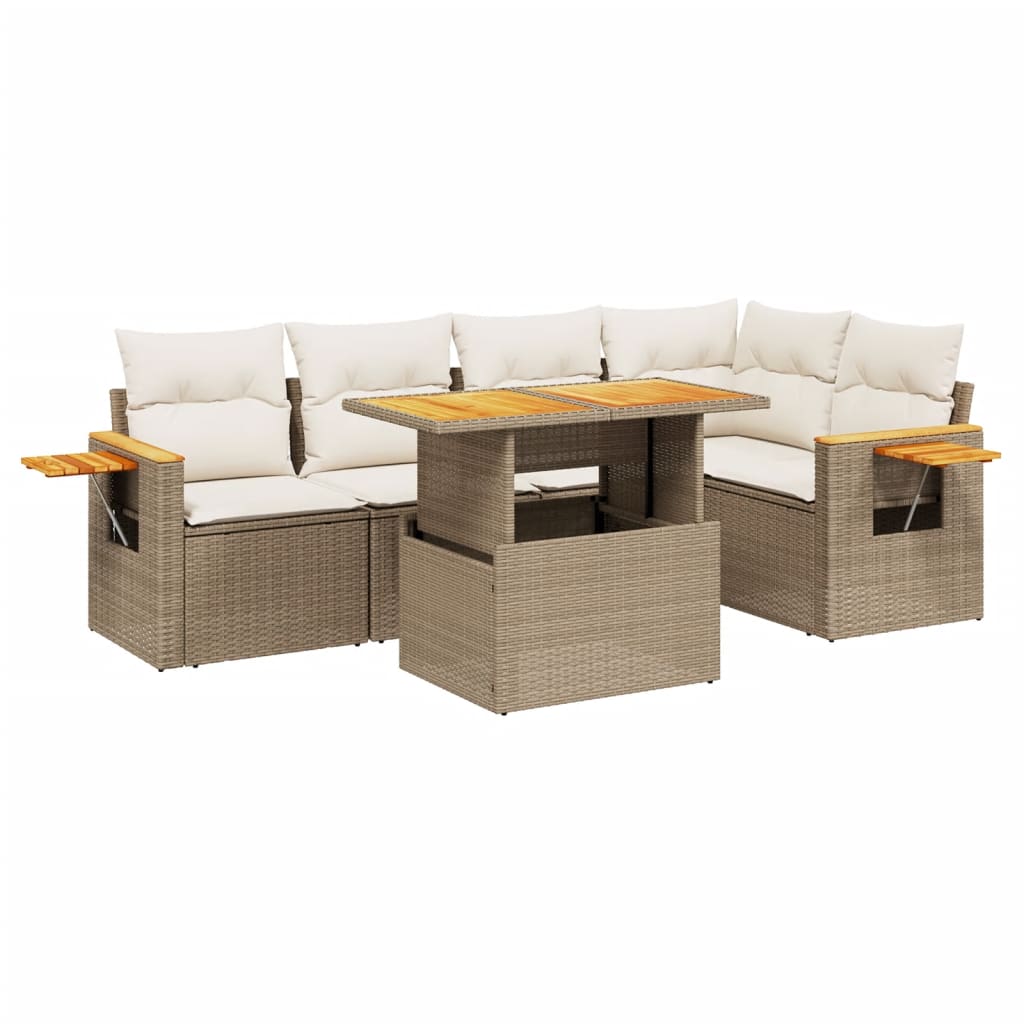 6-delige Loungeset met kussens poly rattan beige is nu te koop bij PeponiXL, paradijselijk wonen!