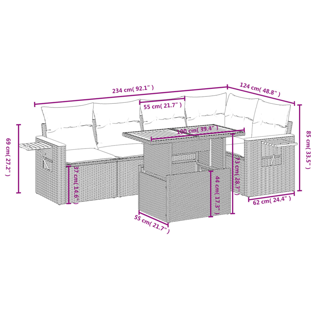 6-delige Loungeset met kussens poly rattan beige is nu te koop bij PeponiXL, paradijselijk wonen!
