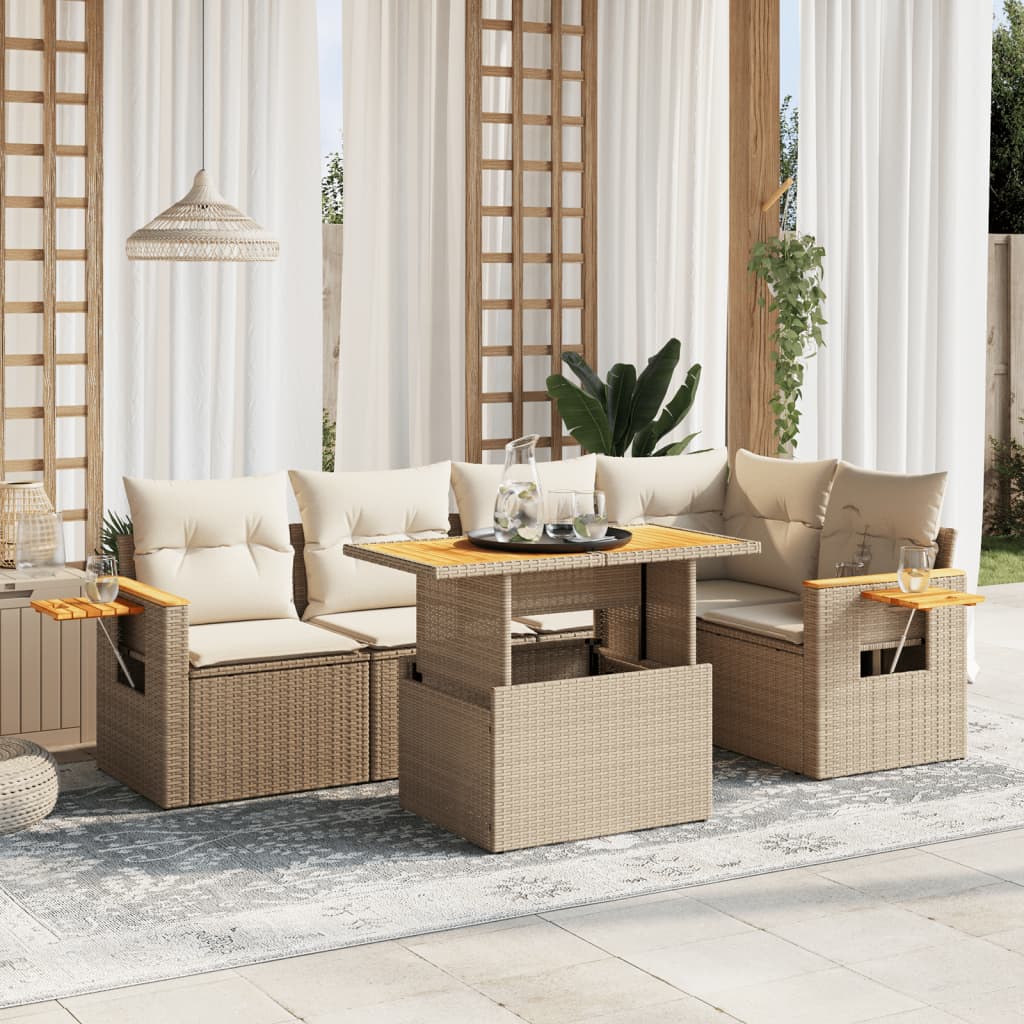 6-delige Loungeset met kussens poly rattan beige is nu te koop bij PeponiXL, paradijselijk wonen!