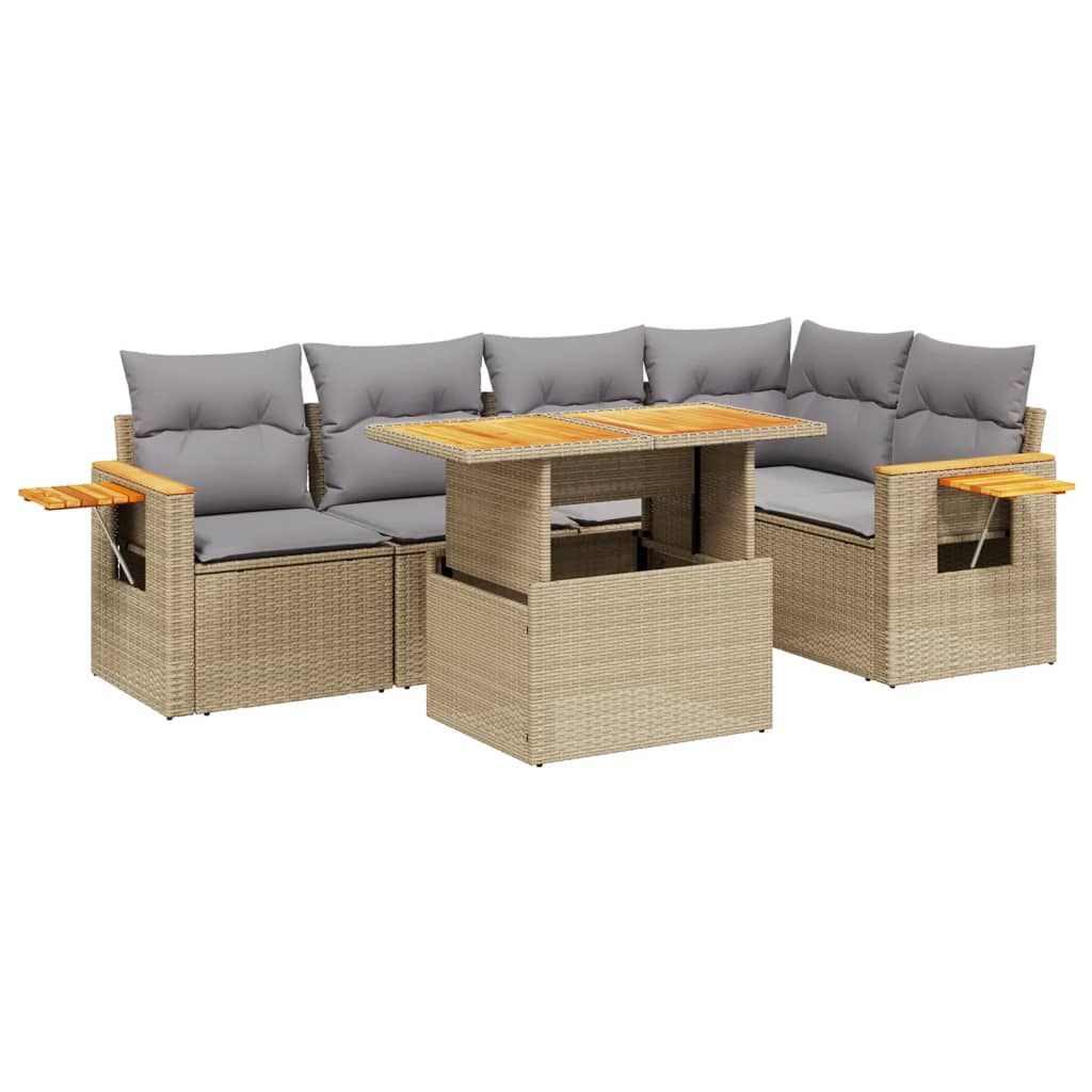 6-delige Loungeset met kussens poly rattan beige is nu te koop bij PeponiXL, paradijselijk wonen!