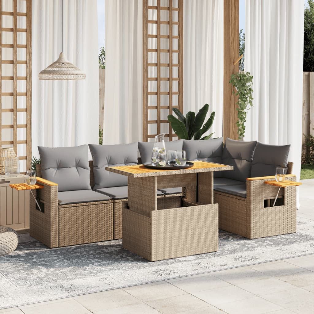 6-delige Loungeset met kussens poly rattan beige is nu te koop bij PeponiXL, paradijselijk wonen!
