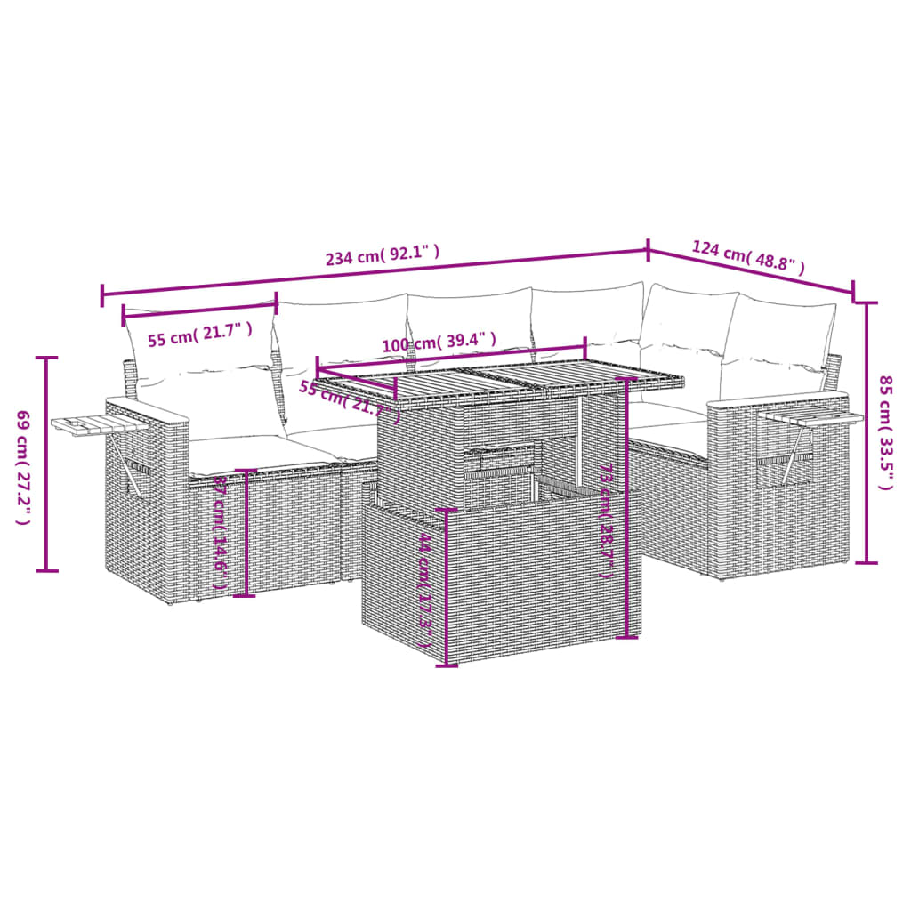 6-delige Loungeset met kussens poly rattan grijs is nu te koop bij PeponiXL, paradijselijk wonen!