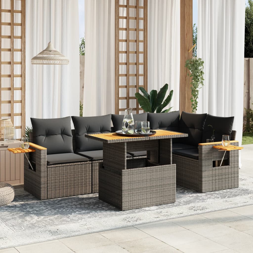 6-delige Loungeset met kussens poly rattan grijs is nu te koop bij PeponiXL, paradijselijk wonen!