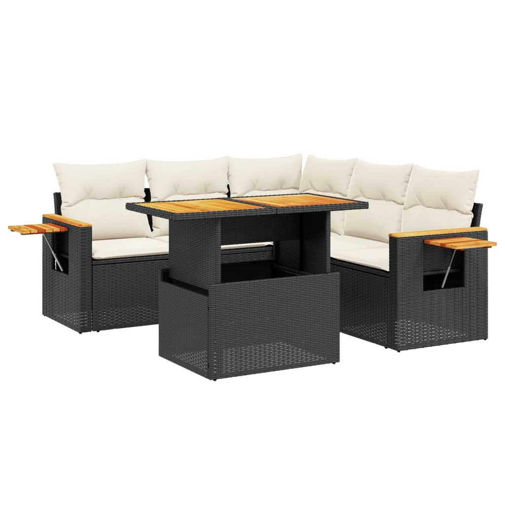 6-delige Loungeset met kussens poly rattan zwart is nu te koop bij PeponiXL, paradijselijk wonen!