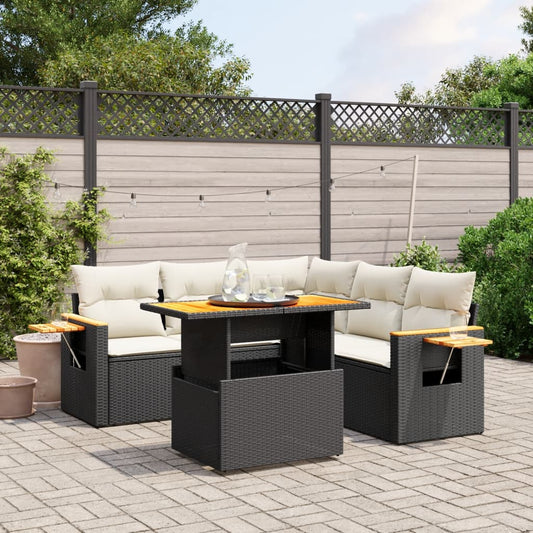 6-delige Loungeset met kussens poly rattan zwart is nu te koop bij PeponiXL, paradijselijk wonen!