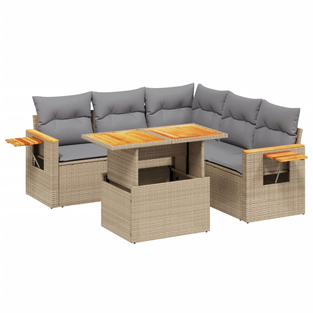 6-delige Loungeset met kussens poly rattan beige is nu te koop bij PeponiXL, paradijselijk wonen!