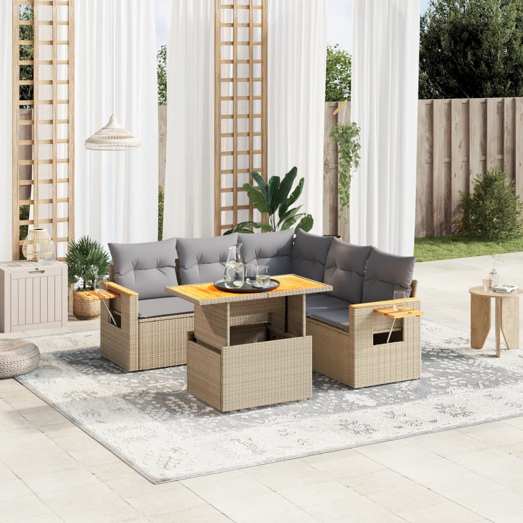 6-delige Loungeset met kussens poly rattan beige is nu te koop bij PeponiXL, paradijselijk wonen!