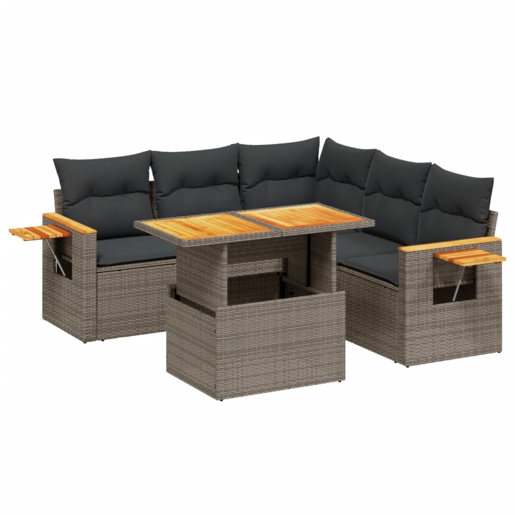 6-delige Loungeset met kussens poly rattan grijs is nu te koop bij PeponiXL, paradijselijk wonen!
