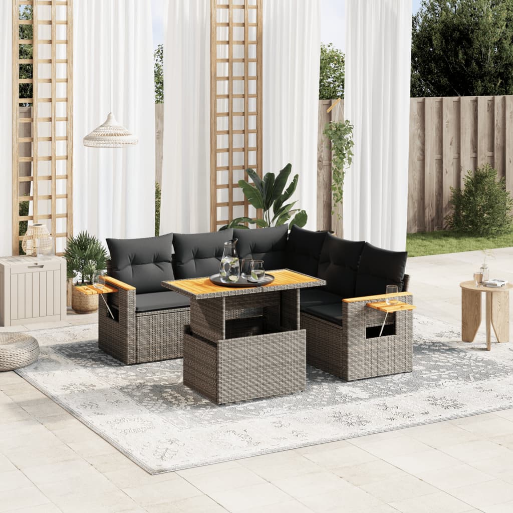 6-delige Loungeset met kussens poly rattan grijs is nu te koop bij PeponiXL, paradijselijk wonen!