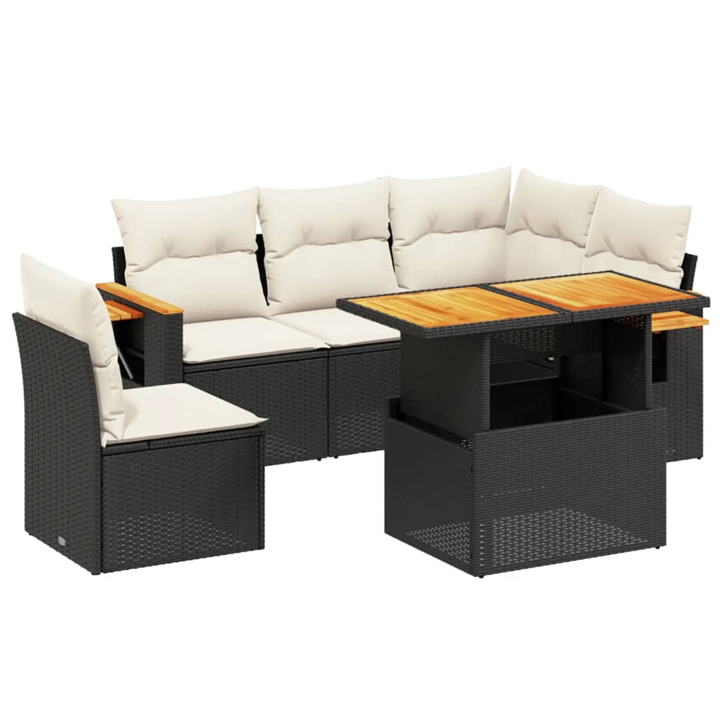6-delige Loungeset met kussens poly rattan zwart is nu te koop bij PeponiXL, paradijselijk wonen!