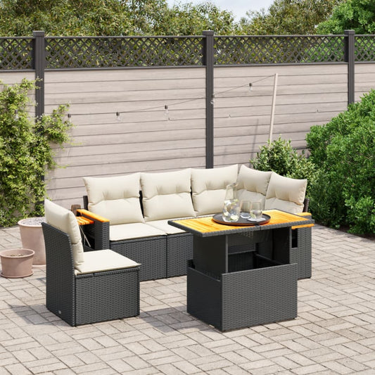 6-delige Loungeset met kussens poly rattan zwart is nu te koop bij PeponiXL, paradijselijk wonen!