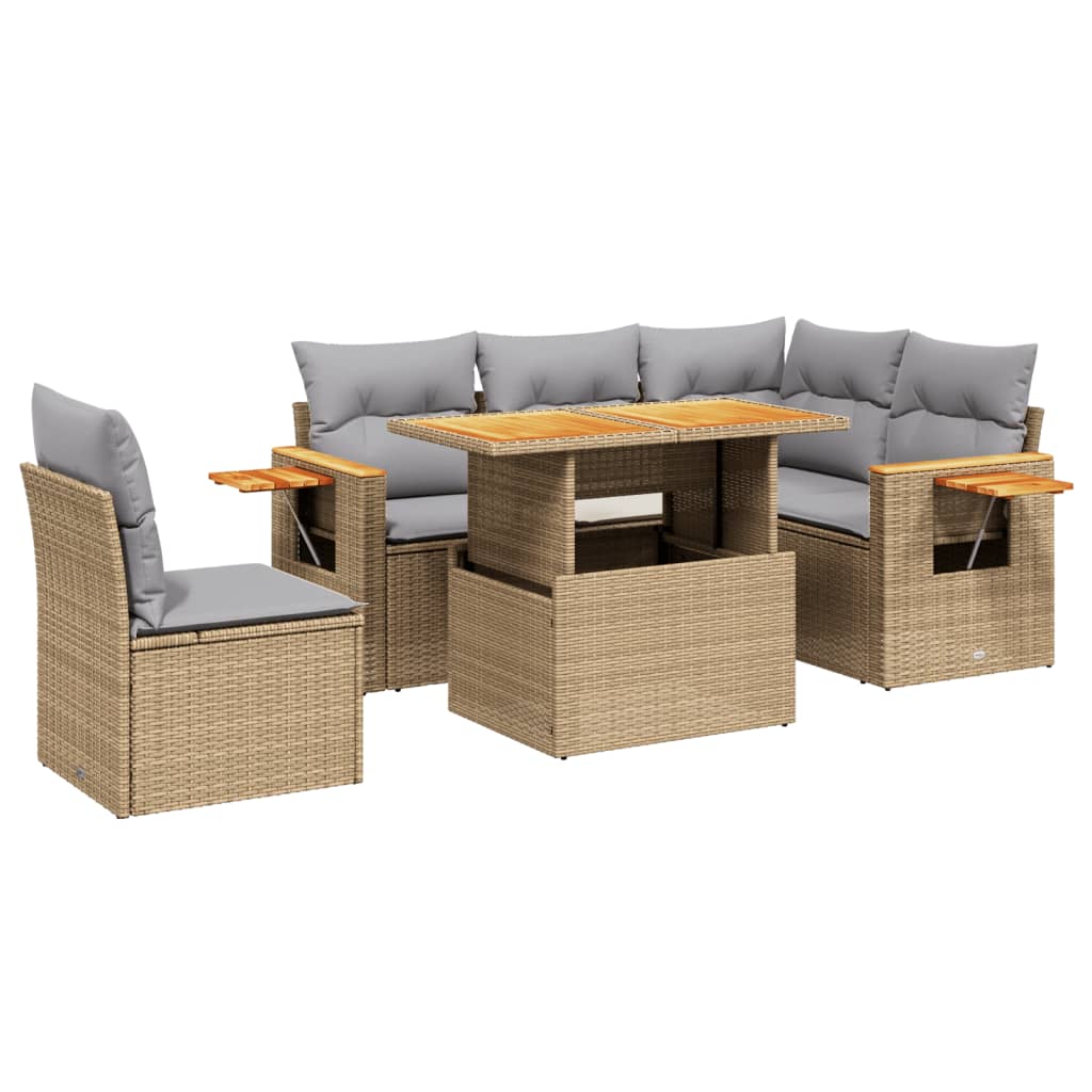 6-delige Loungeset met kussens poly rattan beige is nu te koop bij PeponiXL, paradijselijk wonen!