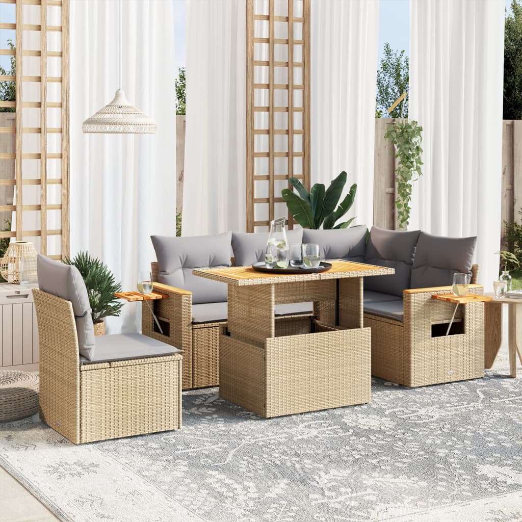6-delige Loungeset met kussens poly rattan beige is nu te koop bij PeponiXL, paradijselijk wonen!