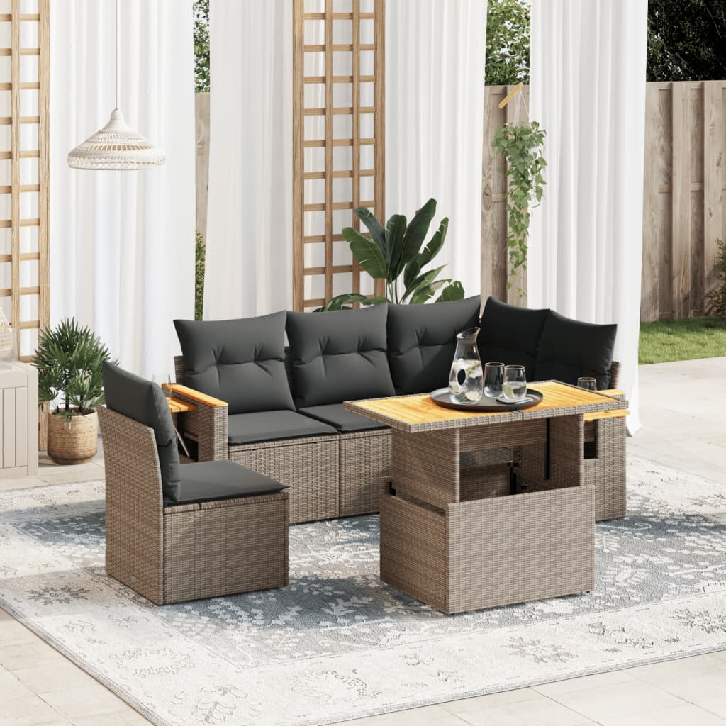 6-delige Loungeset met kussens poly rattan grijs is nu te koop bij PeponiXL, paradijselijk wonen!