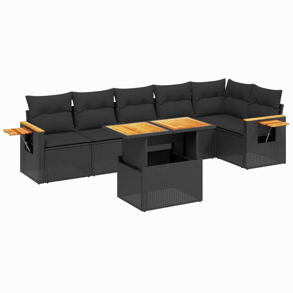 7-delige Loungeset met kussens poly rattan zwart is nu te koop bij PeponiXL, paradijselijk wonen!