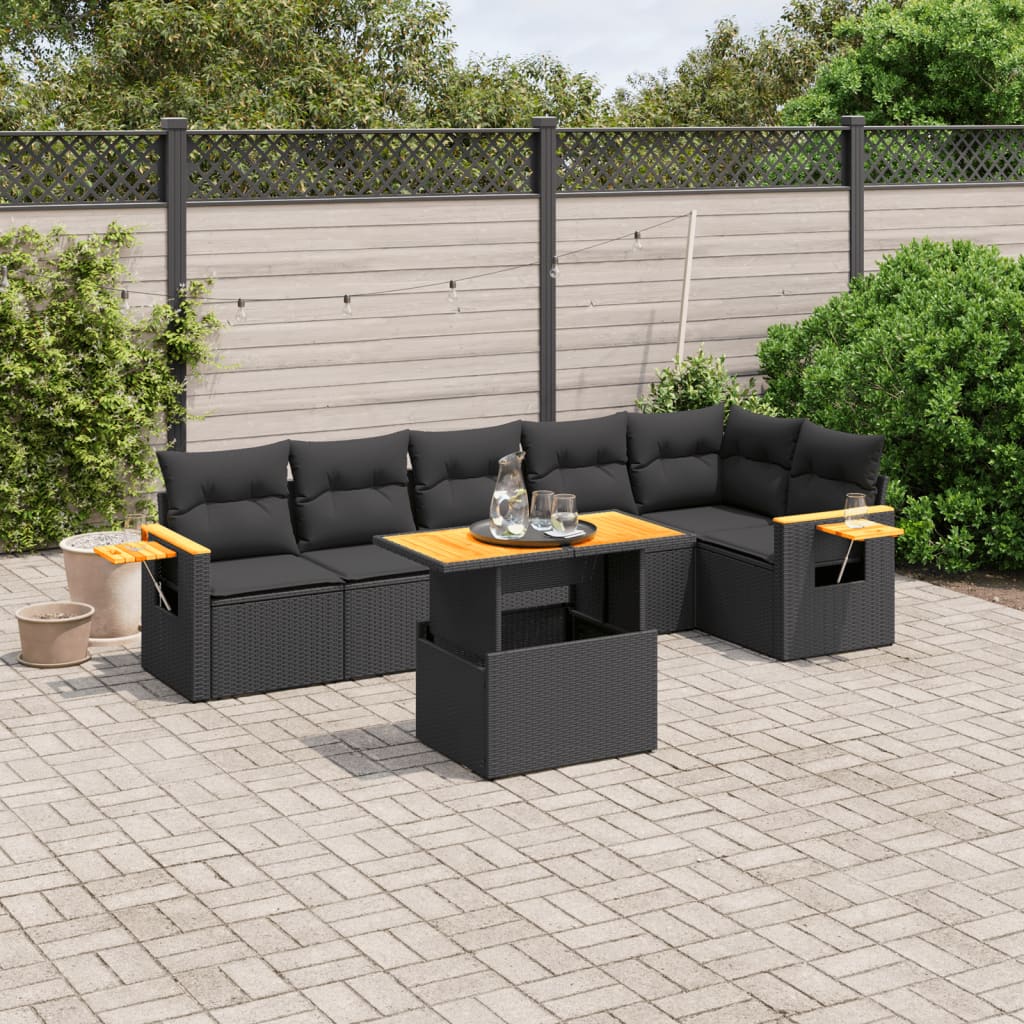 7-delige Loungeset met kussens poly rattan zwart is nu te koop bij PeponiXL, paradijselijk wonen!