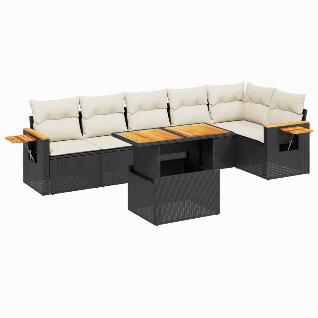 7-delige Loungeset met kussens poly rattan zwart is nu te koop bij PeponiXL, paradijselijk wonen!