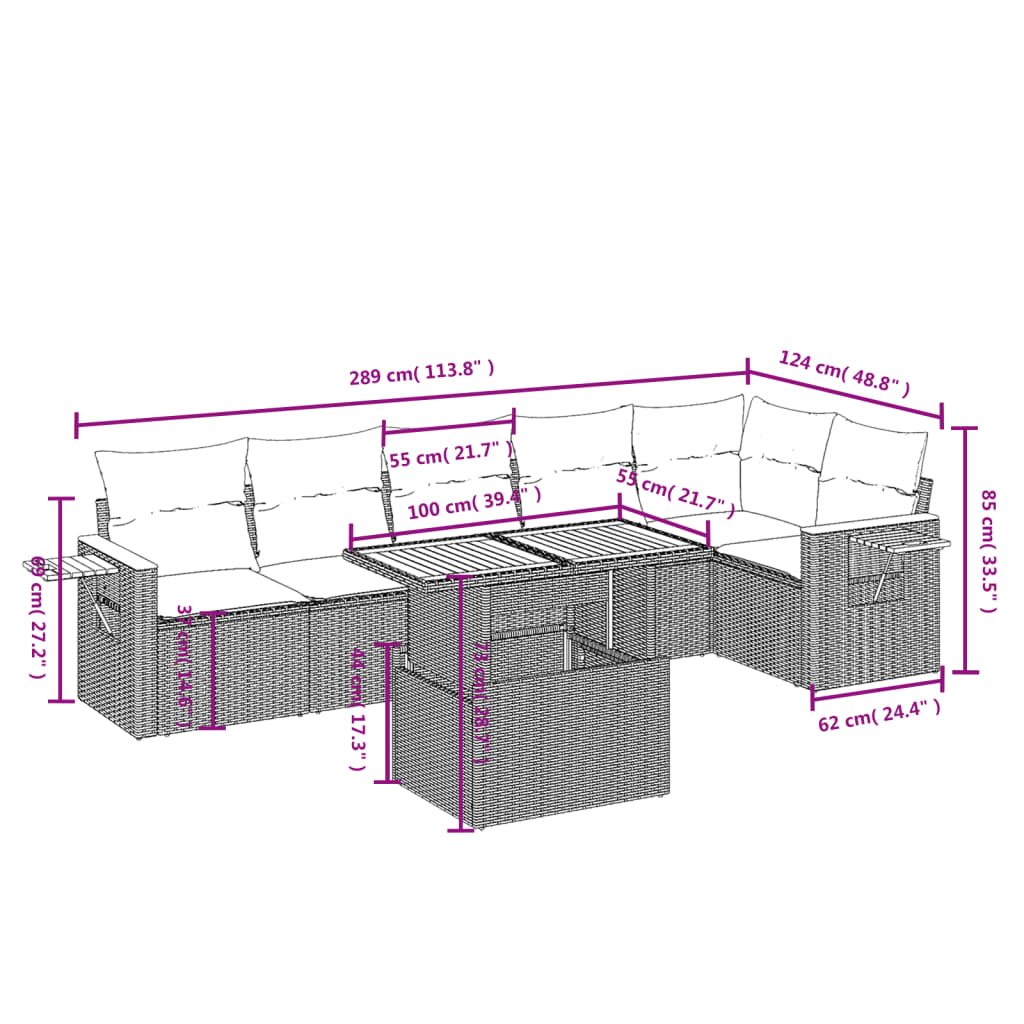 7-delige Loungeset met kussens poly rattan zwart is nu te koop bij PeponiXL, paradijselijk wonen!