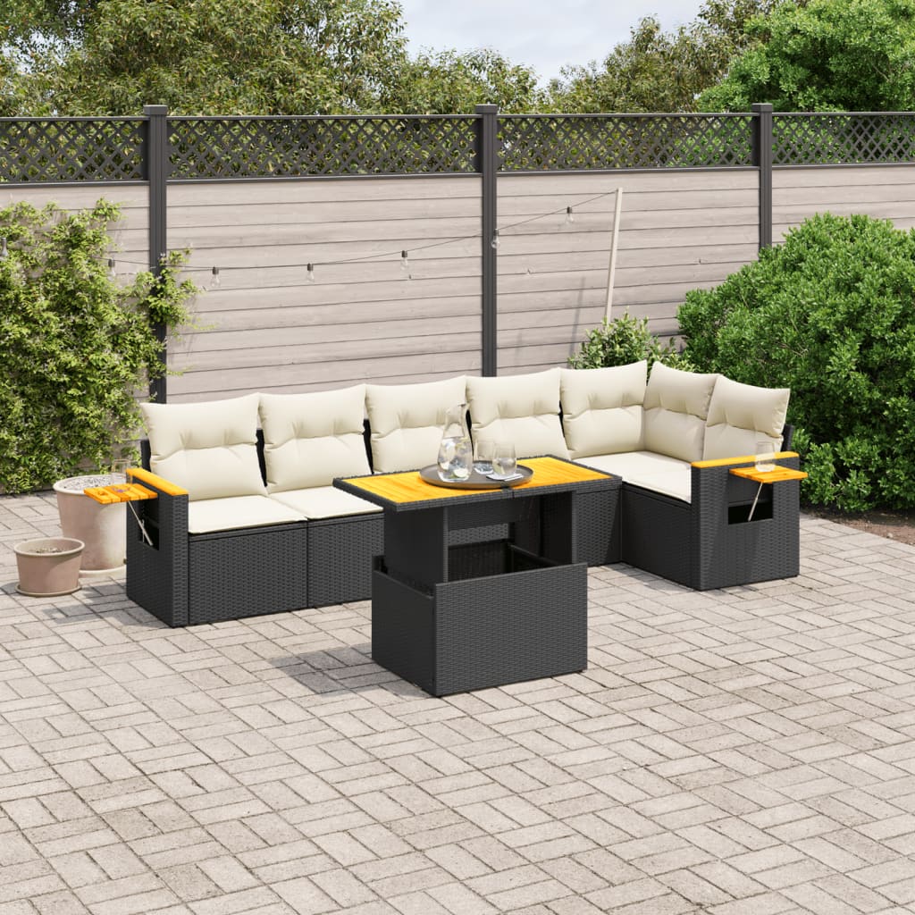 7-delige Loungeset met kussens poly rattan zwart is nu te koop bij PeponiXL, paradijselijk wonen!