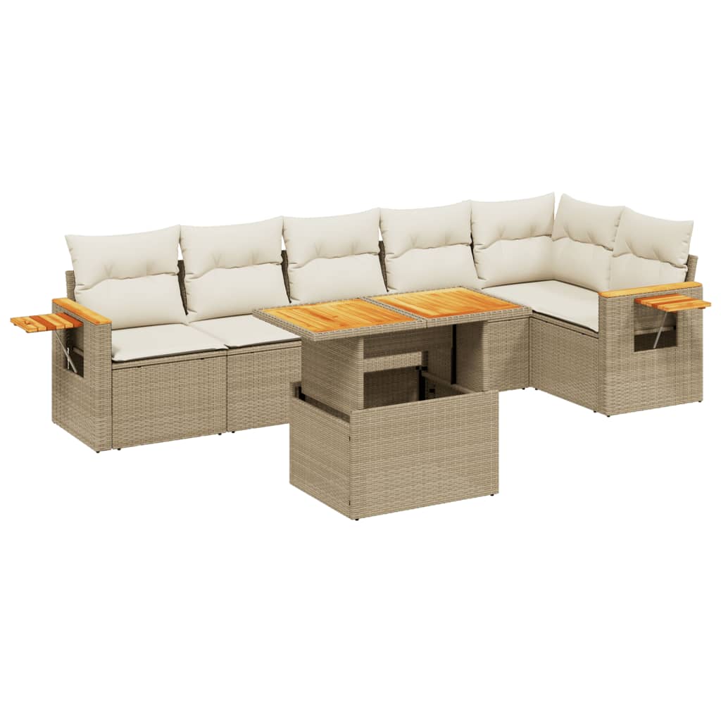 7-delige Loungeset met kussens poly rattan beige is nu te koop bij PeponiXL, paradijselijk wonen!