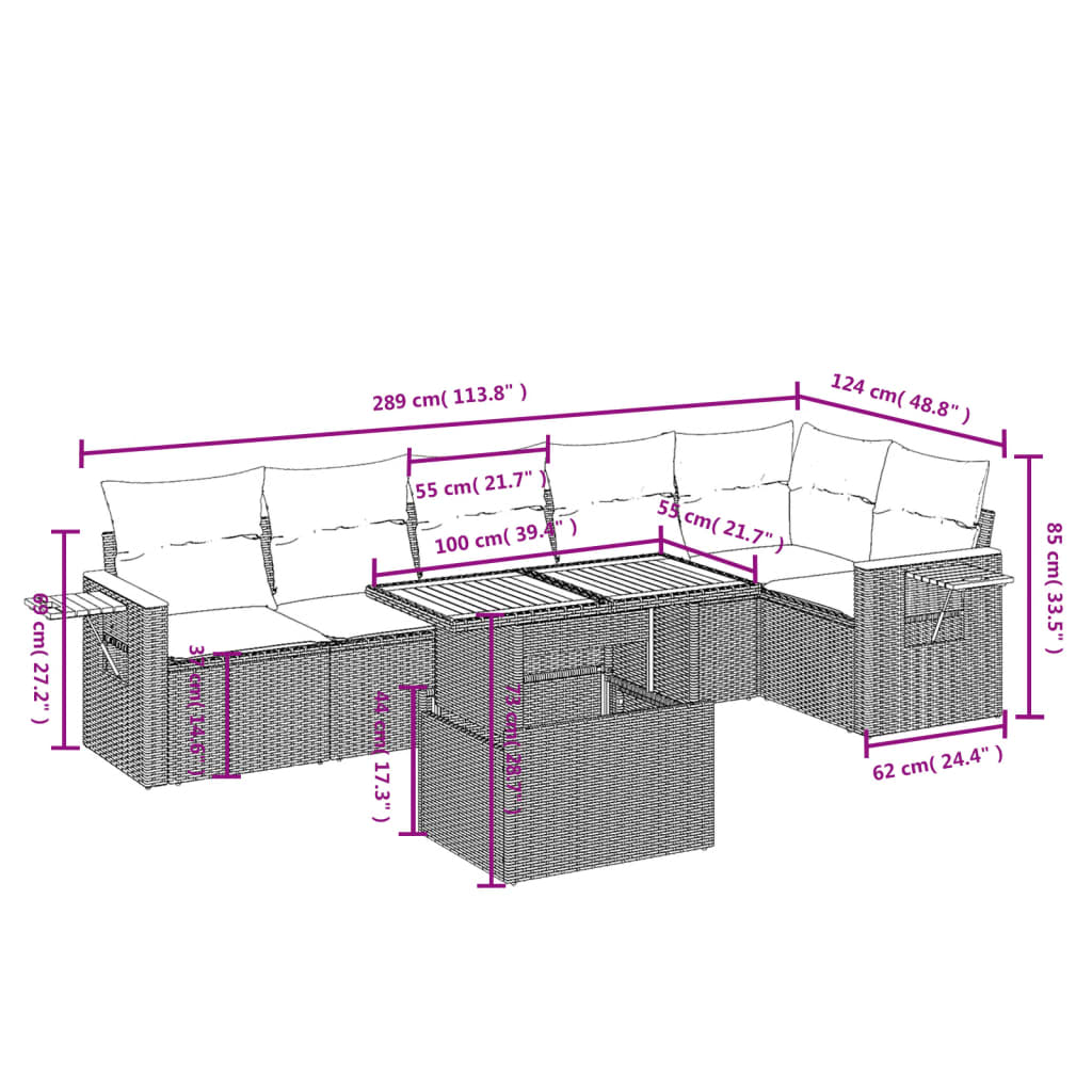 7-delige Loungeset met kussens poly rattan beige is nu te koop bij PeponiXL, paradijselijk wonen!