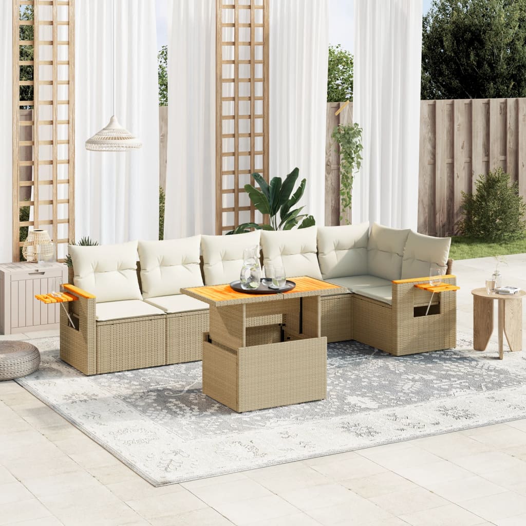 7-delige Loungeset met kussens poly rattan beige is nu te koop bij PeponiXL, paradijselijk wonen!