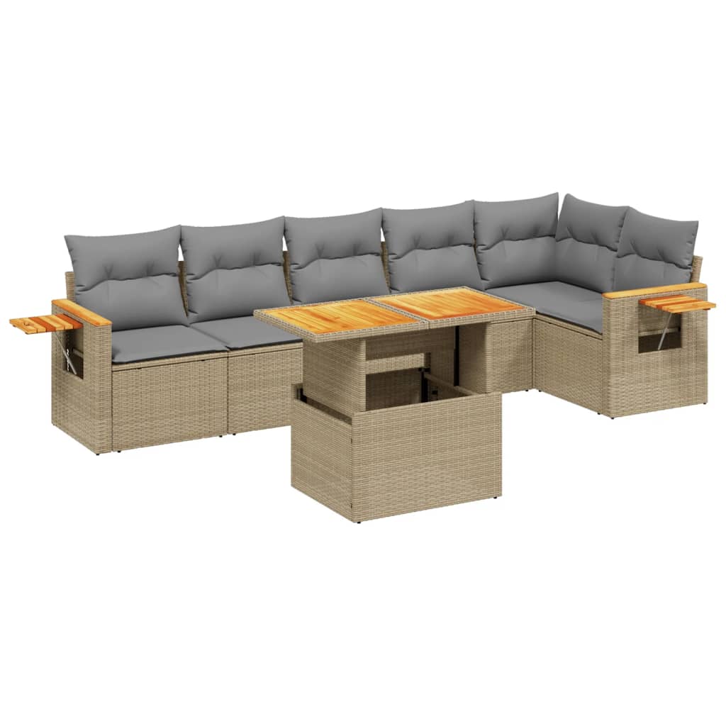 7-delige Loungeset met kussens poly rattan beige is nu te koop bij PeponiXL, paradijselijk wonen!