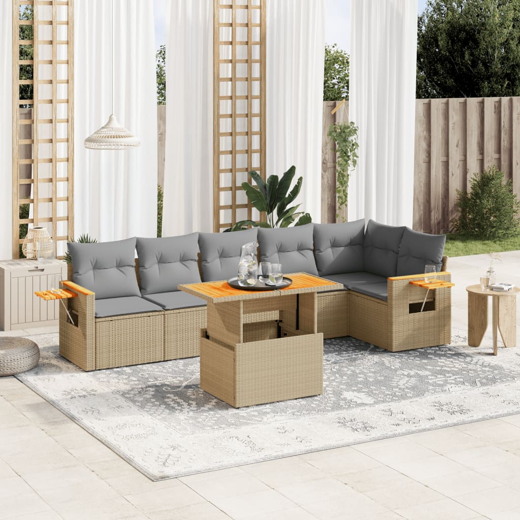 7-delige Loungeset met kussens poly rattan beige is nu te koop bij PeponiXL, paradijselijk wonen!