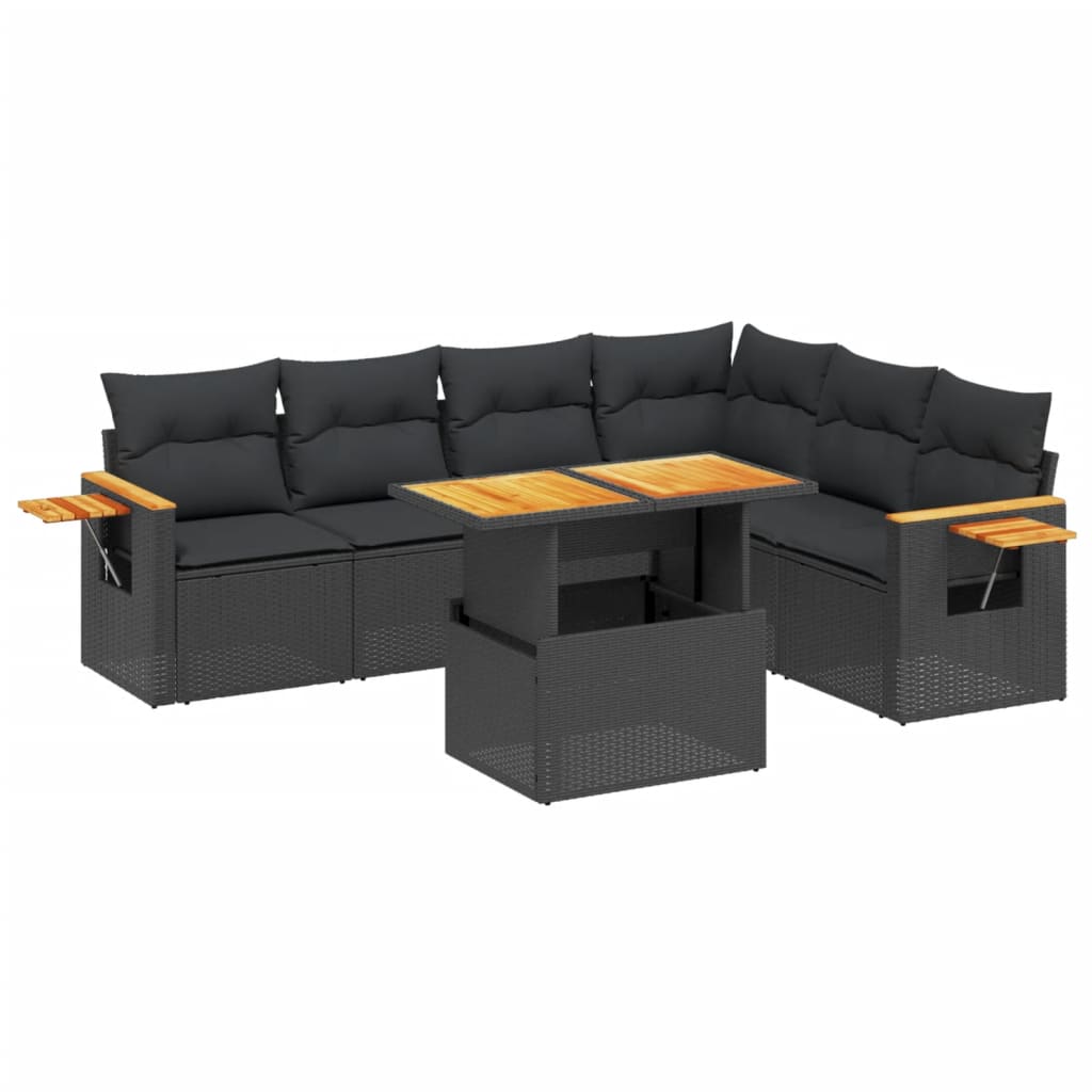 7-delige Loungeset met kussens poly rattan zwart is nu te koop bij PeponiXL, paradijselijk wonen!