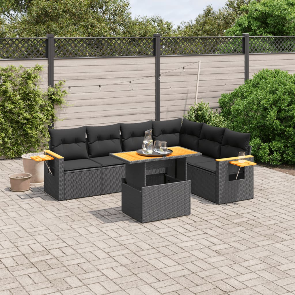 7-delige Loungeset met kussens poly rattan zwart is nu te koop bij PeponiXL, paradijselijk wonen!