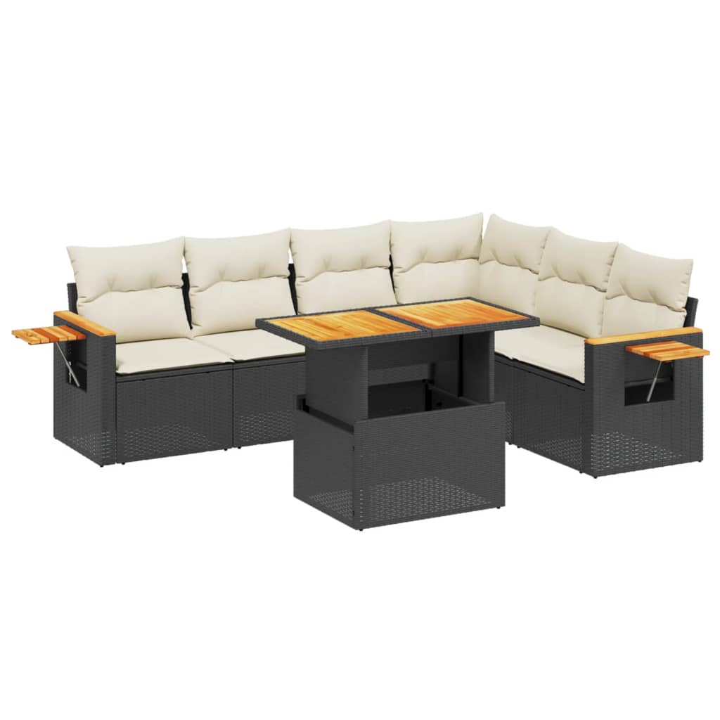 7-delige Loungeset met kussens poly rattan zwart is nu te koop bij PeponiXL, paradijselijk wonen!