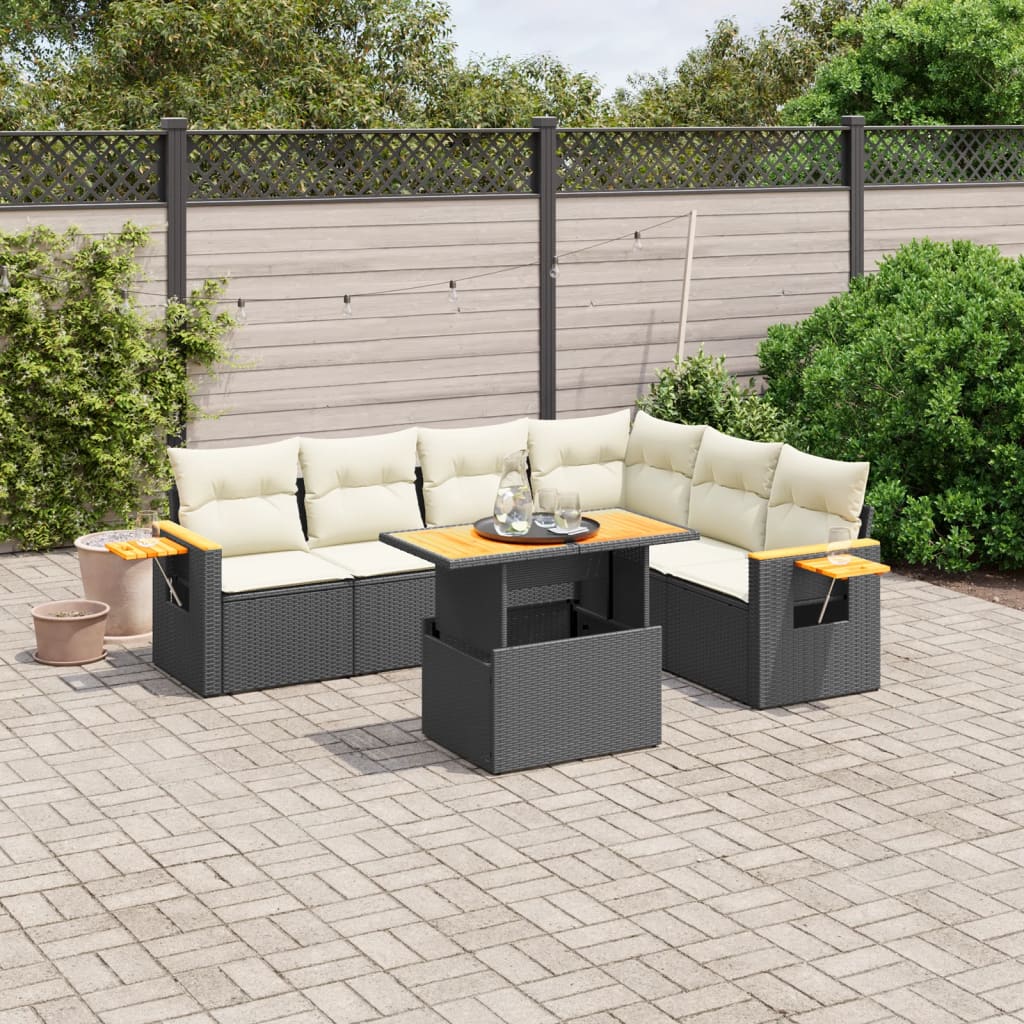 7-delige Loungeset met kussens poly rattan zwart is nu te koop bij PeponiXL, paradijselijk wonen!
