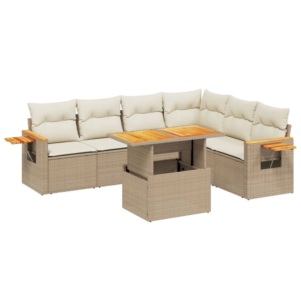 7-delige Loungeset met kussens poly rattan beige is nu te koop bij PeponiXL, paradijselijk wonen!