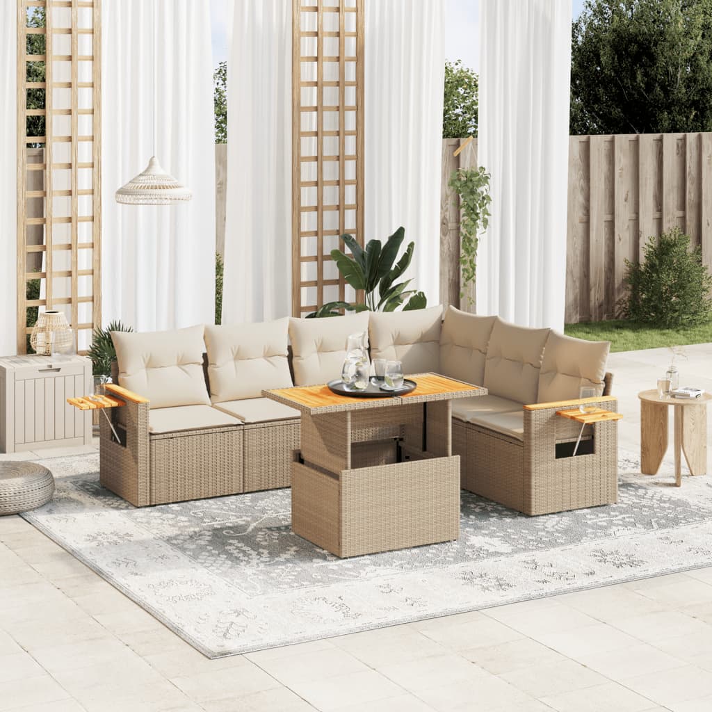 7-delige Loungeset met kussens poly rattan beige is nu te koop bij PeponiXL, paradijselijk wonen!