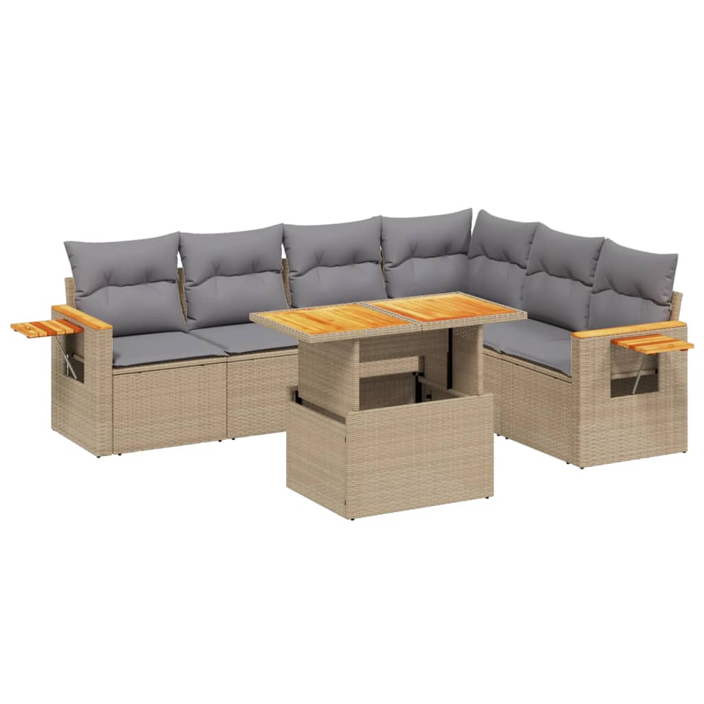 7-delige Loungeset met kussens poly rattan beige is nu te koop bij PeponiXL, paradijselijk wonen!