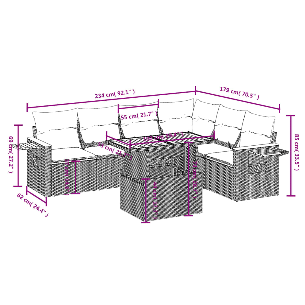 7-delige Loungeset met kussens poly rattan beige is nu te koop bij PeponiXL, paradijselijk wonen!