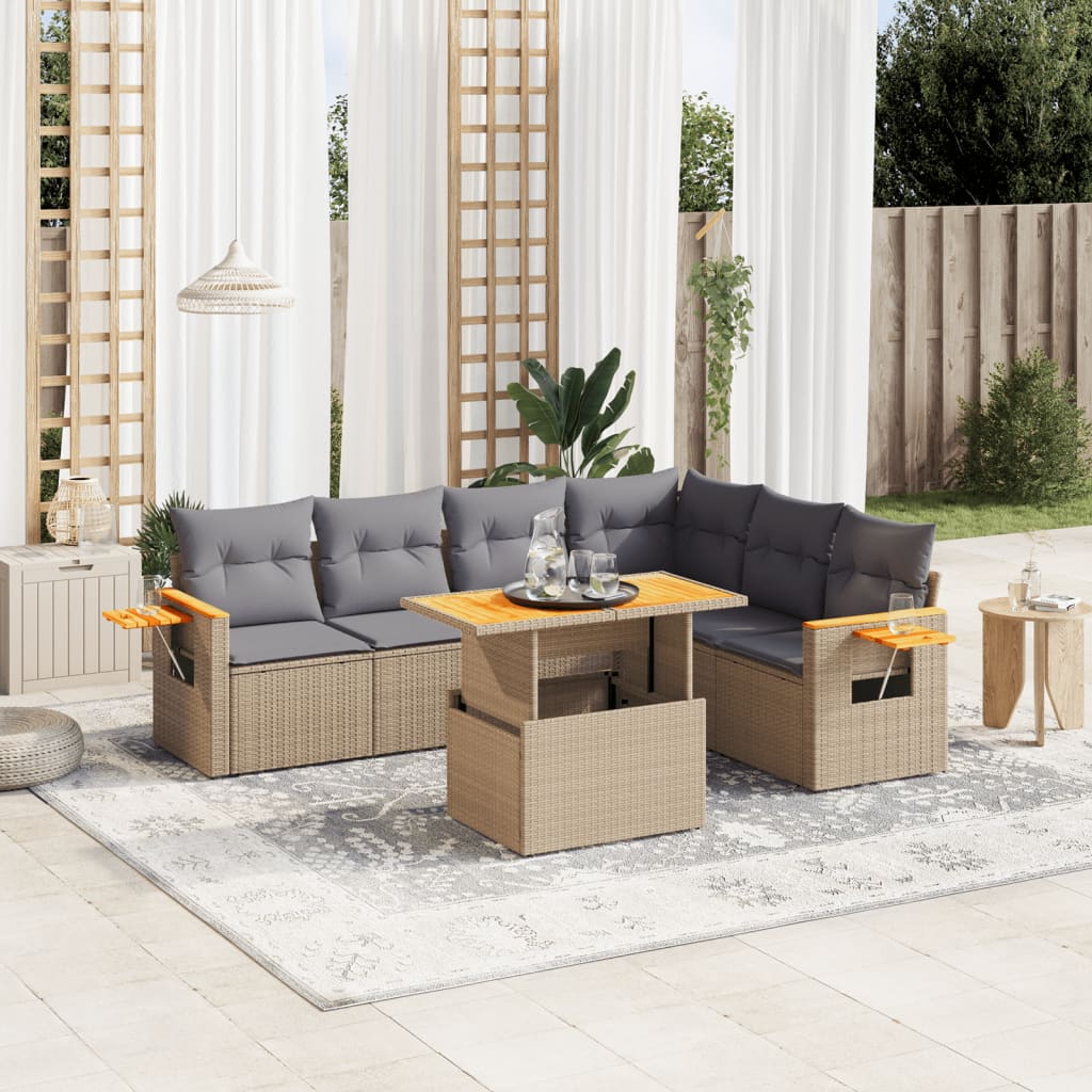 7-delige Loungeset met kussens poly rattan beige is nu te koop bij PeponiXL, paradijselijk wonen!