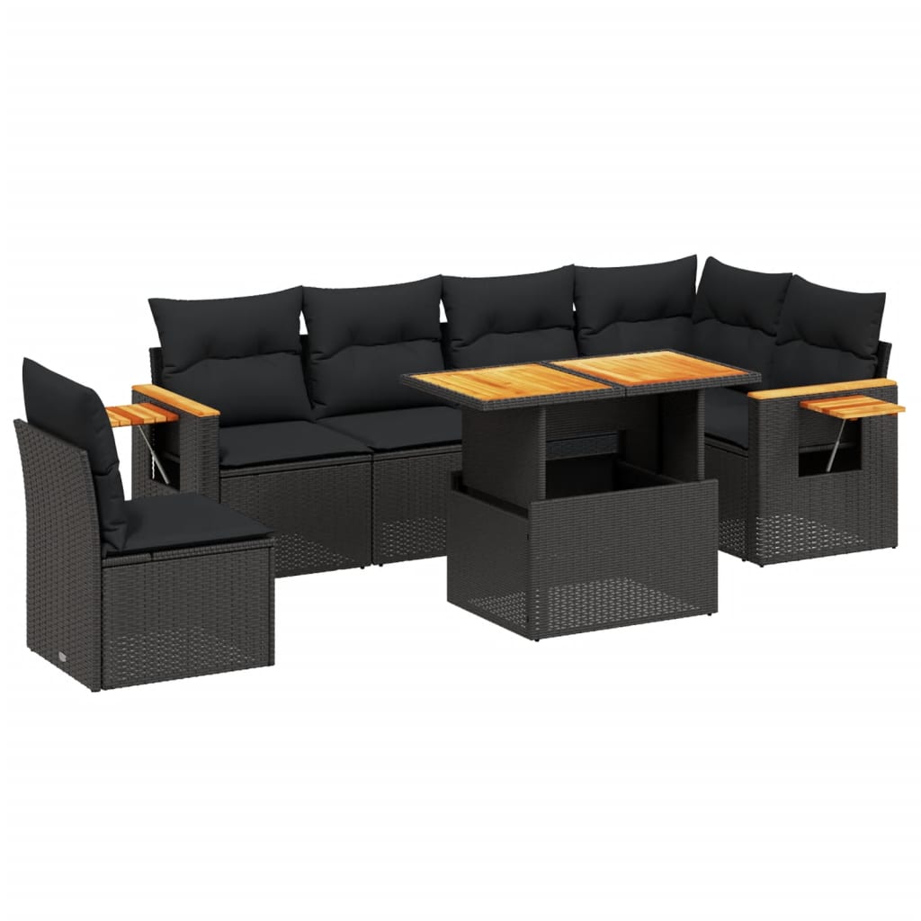 7-delige Loungeset met kussens poly rattan zwart is nu te koop bij PeponiXL, paradijselijk wonen!