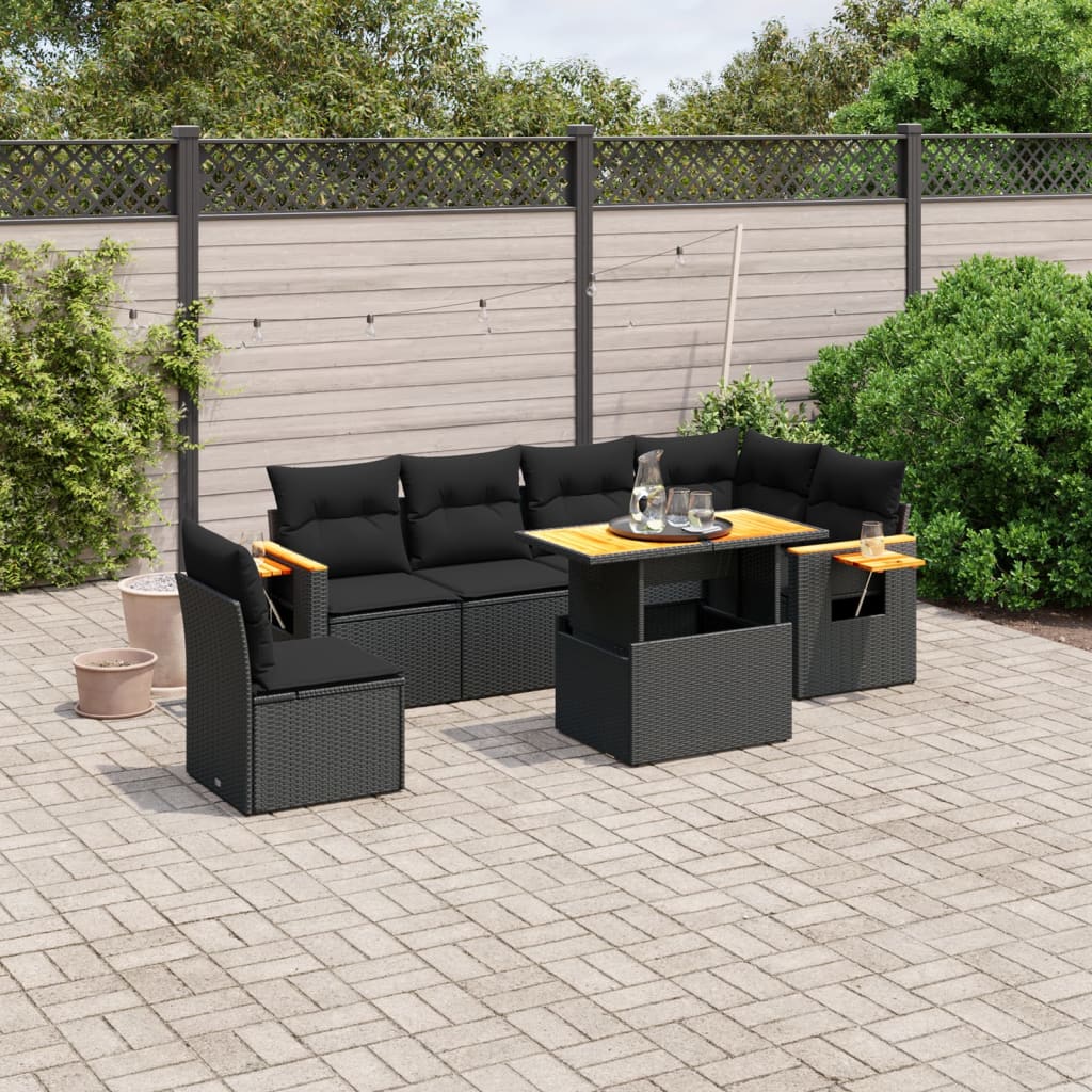 7-delige Loungeset met kussens poly rattan zwart is nu te koop bij PeponiXL, paradijselijk wonen!