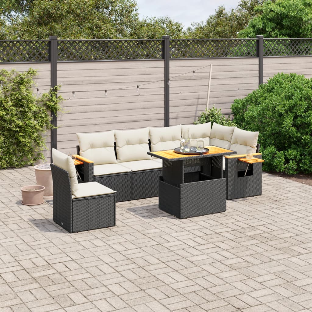 7-delige Loungeset met kussens poly rattan zwart is nu te koop bij PeponiXL, paradijselijk wonen!