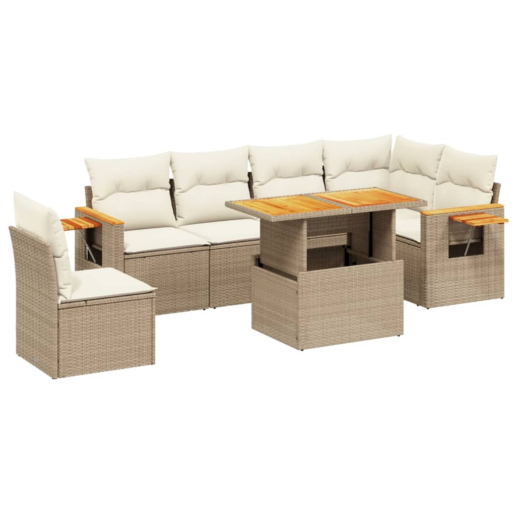 7-delige Loungeset met kussens poly rattan beige is nu te koop bij PeponiXL, paradijselijk wonen!
