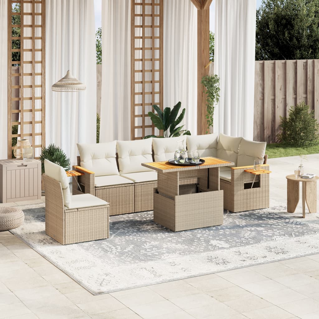 7-delige Loungeset met kussens poly rattan beige is nu te koop bij PeponiXL, paradijselijk wonen!