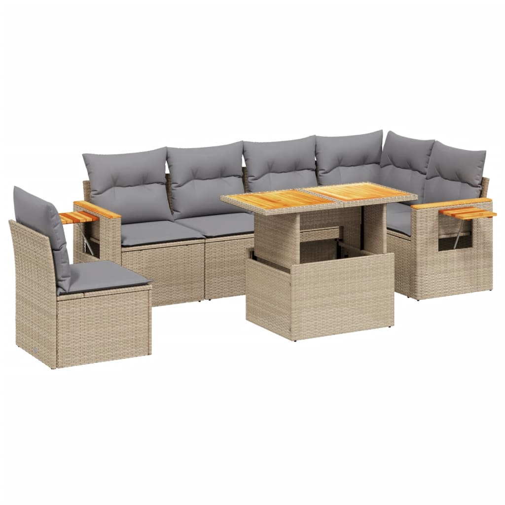 7-delige Loungeset met kussens poly rattan beige is nu te koop bij PeponiXL, paradijselijk wonen!