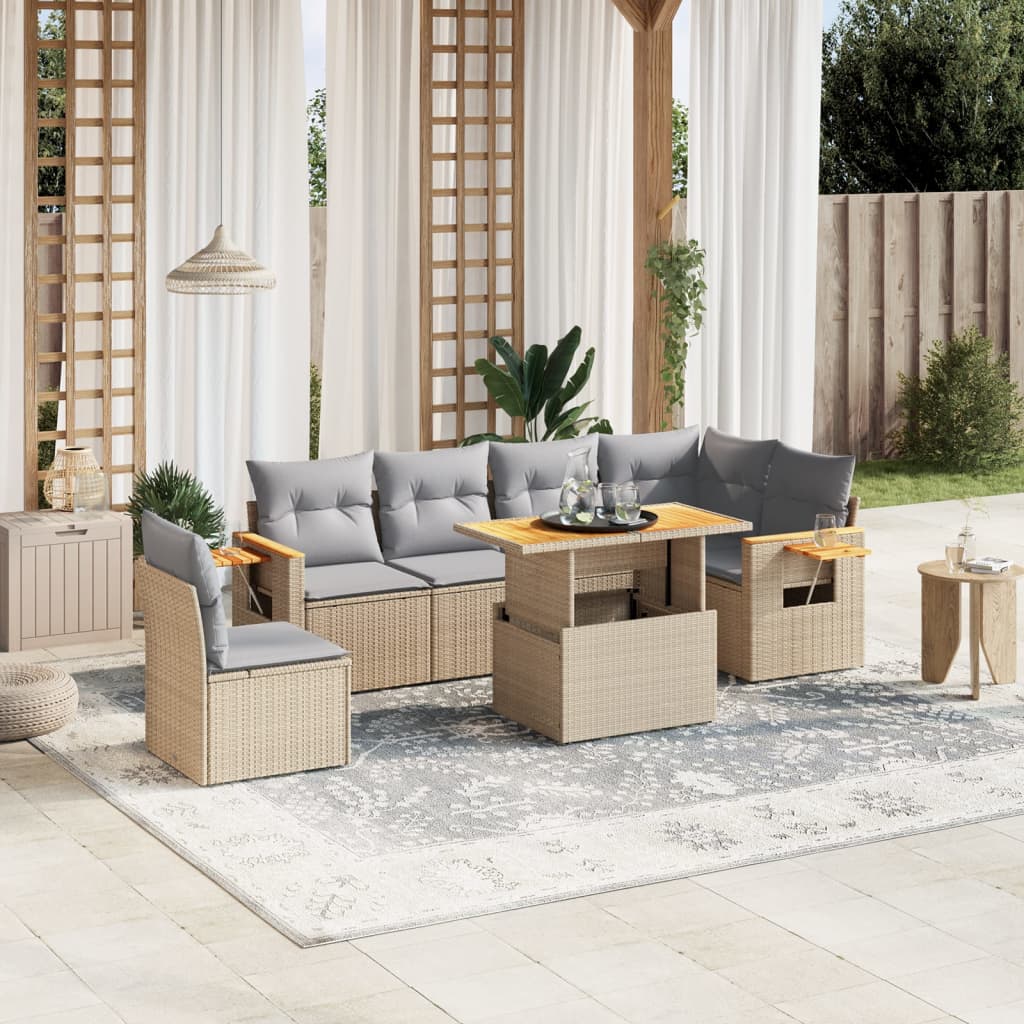 7-delige Loungeset met kussens poly rattan beige is nu te koop bij PeponiXL, paradijselijk wonen!