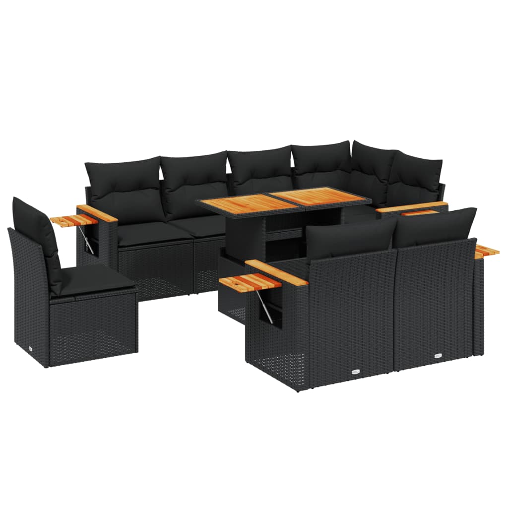 9-delige Loungeset met kussens poly rattan zwart is nu te koop bij PeponiXL, paradijselijk wonen!