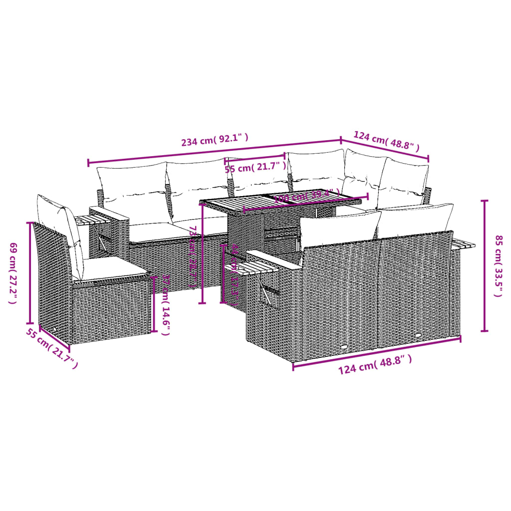 9-delige Loungeset met kussens poly rattan zwart is nu te koop bij PeponiXL, paradijselijk wonen!