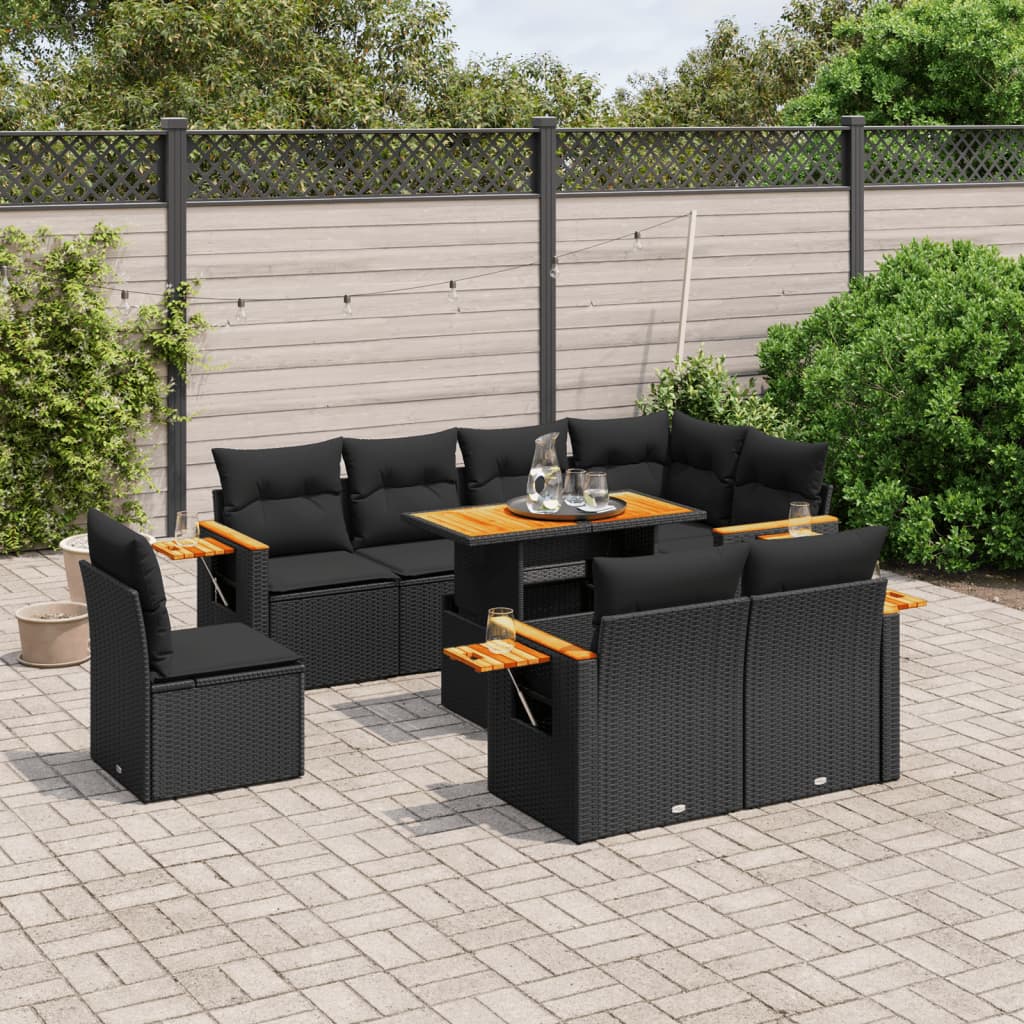 9-delige Loungeset met kussens poly rattan zwart is nu te koop bij PeponiXL, paradijselijk wonen!