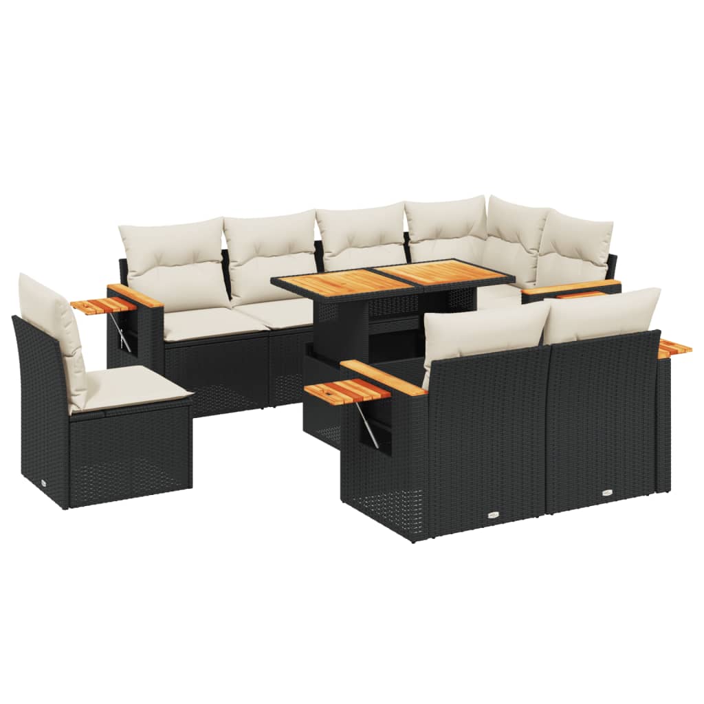 9-delige Loungeset met kussens poly rattan zwart is nu te koop bij PeponiXL, paradijselijk wonen!