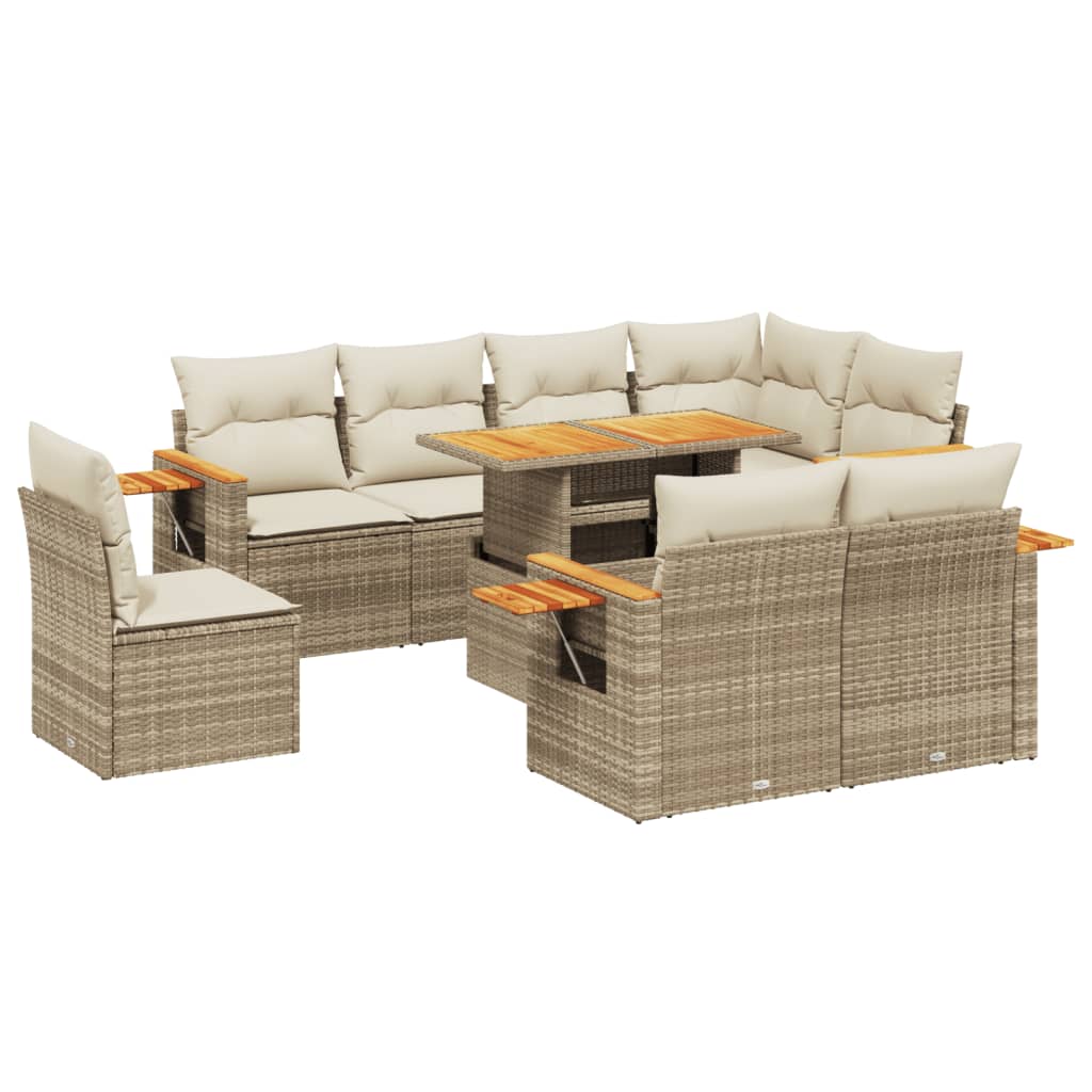 9-delige Loungeset met kussens poly rattan beige is nu te koop bij PeponiXL, paradijselijk wonen!